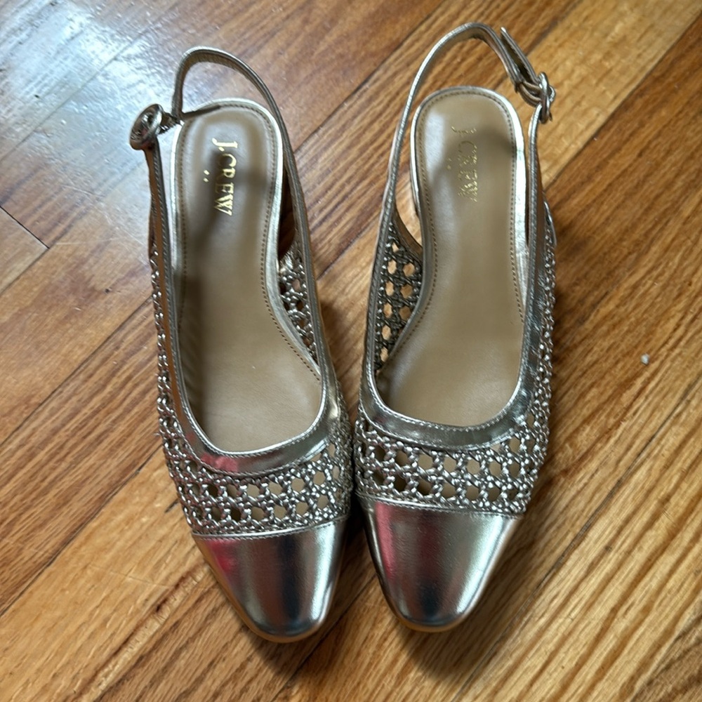 J.Crew Women’s Gold Woven Slingback Flats Size 7.5 NWOB‎